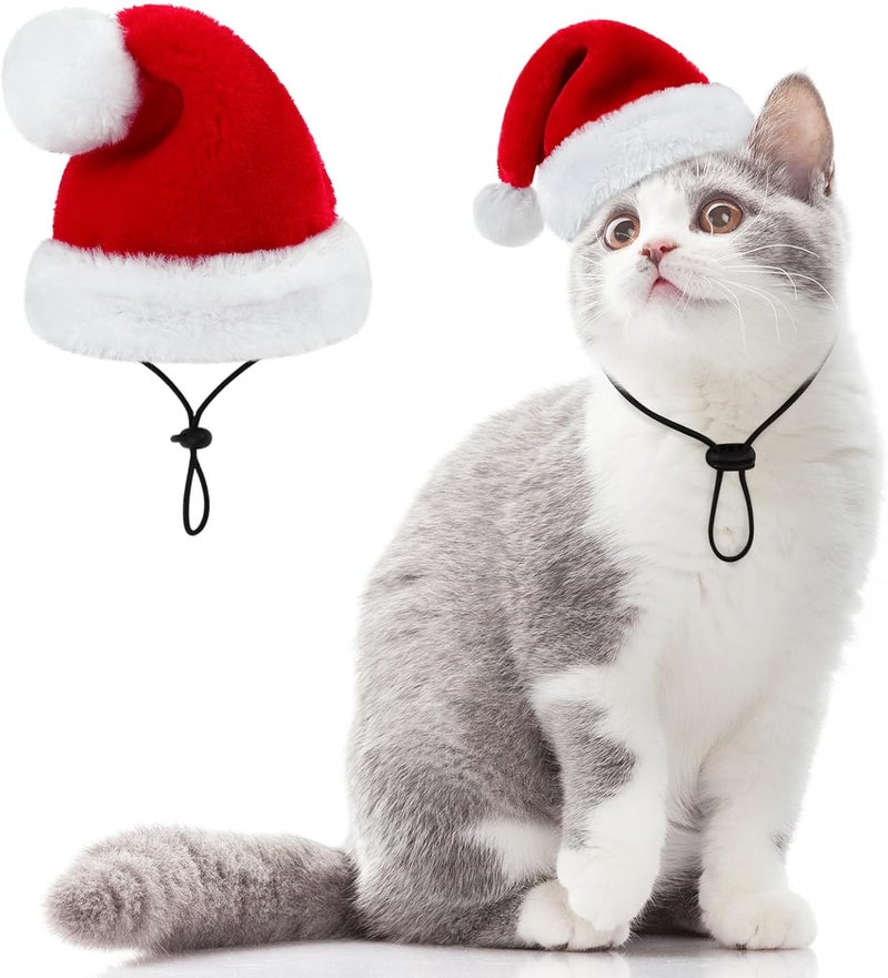 Queenmore Santa Hat for Dogs and Cats, Funny Tiny Christmas Hat for Small Dogs, Soft Plush Festive Red & White Santa Claus Costume, Christmas Dog Costume Cat Costume with Adjustable Band, S - Image 1